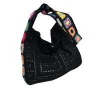 WNXGNHO Borsa da spiaggia da donna all'uncinetto con fiori traforati a tracolla, borsa a tracolla lavorata a maglia, per tutti i giorni, da spiaggia, con fiori lavorati a maglia, borsa, Nero , One