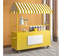 WNYAILLL Espositore for Bancarelle del Mercato con Tende da Sole, carrello per venditori all'aperto, per Cibo in Vendita, Gelato, Carretto Mobile, Espositore per Negozi(Yellow,120*60*190cm)