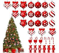Woalopted Candy Christmas - Set di decorazioni natalizie, 36 palline di Natale, colore rosso e bianco, decorazione per albero di Natale