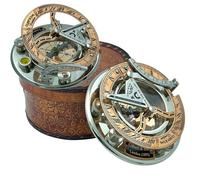 WOANIN Bussola con meridiana in ottone anticato e rame, orologio con meridiana in scatola regalo, replica orologio da sole, orologio con bussola e meridiana, regalo per lui o per lei