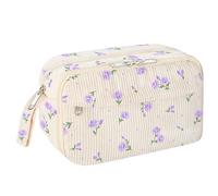 WOBAGMEN Grazioso astuccio per ragazze, grande astuccio in velluto a coste con cerniera, astuccio estetico con scomparti, morbido astuccio per matite per ragazze, ragazzi e donne (viola floreale)