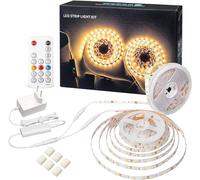WOBANE Striscia LED 10 m bianco caldo 3000 K 2 x 5 m striscia luci led con telecomando regolabile, striscia led cucina sotto mobile con spina 12 V, striscia luce led adesiva per decorazione feste