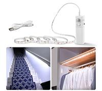 WOBANE Striscia LED Batteria Ricaricabile, Strisce led Sensore Movimento 2 Metri, Luce Notturne Adesive per Armadio,Scale,Cucina, Bianco Freddo 6000 K