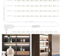 WOBANE Striscia Led per Vetrina, 4 x 50cm Strisce Led Adesive con Spina e Interruttore, Kit Led Striscia Sottopensile per Scaffale,Mobile,Librerie,Cucina,Vetrinetta,Esposizione, Bianco Freddo 6000K
