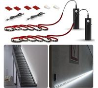 WOBANE Striscia Led Sensore di Movimento, 2 x 2 metri Striscia Led con Batteria Ricaricabile 2200 mAh, Striscia LED per Armadio,Sottopensile Cucina,Scale,Come Soggiorno,Bagno, Bianco Freddo da 6000K