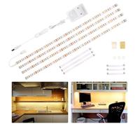 WOBANE - Striscia luminosa a LED per la cucina, sottopensile, da 2 metri, 4 x 50 cm, con interruttore e spina da 12 V, 1200 lm, adatta per vetrine, scrivanie e per la TV, bianco chiaro caldo, 2700 K