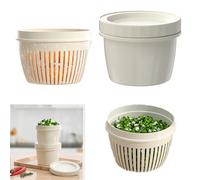 Wobestod 2 Pack Crisper con Filtro, Scallion Aglio Frutta Organizzatore Frigo Cucina Doppio Strato Drenaggio (Beige)