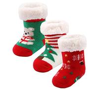 Wobon 3 Paia Ragazzo del Bambino Calzini Antiscivolo in Cotone, Calzini Invernali per Bambini e Ragazzi Calzini di Natale per Bambine e Ragazze (3 Paia di Natale B, 4-6 anni)