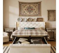 WOBOPCG Letto 140 x 190 con rete a cassaforte, imbottito con contenitore cassettiera USB, matrimoniale con tavoletta