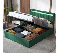 WOBOPCG Letto 160 x 200 cm con rete cassaforte, letto cassaforte con LED letto imbottito letto matrimoniale con ripostiglio cassapanca con rete in tavola (verde, velluto, 160 x 200 cm)