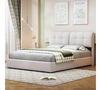 WOBOPCG Letto baule 160 x 200, letto per adulti con contenitore telaio del letto con LED lIt Box con testiera doppia, imbottita, letto con rete in tavola (bianco sporco, velluto, 160 x 200 cm)