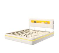 WOBOPCG Letto Matrimoniale con Contenitore 140x200, Letto Imbottito con LED Letto Contenitore Letto una Piazza e Mezza con contenitore Struttura Letto con Testiera (Beige + Flanella-B, 160x200 cm)