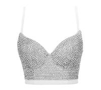 Woboren Corsetto da donna con reggiseno,Top corto con bustino di strass (# 1 Blanco, S)