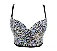 Woboren Corsetto da donna con reggiseno,Top corto con bustino di strass