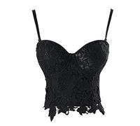 Woboren Donne con Reggiseno Corsetto Shapewear Top Ricamato Tracolla Regolabile (Nero, S)