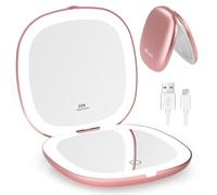 WOBSION Specchio Portatile con Luce Led per Trucco,USB Ricaricabile Specchietto da Viaggio 10X / 1X ingranditore,Regolabile Luminosità Mirror da Borsetta,a Specchi illuminato Bifacciale,Oro Rosa