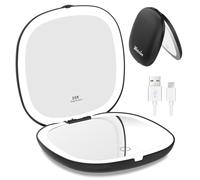 WOBSION Specchio Portatile con Luce Led per Trucco,USB Ricaricabile Specchietto da Viaggio 10X / 1X ingranditore,Regolabile Luminosità Mirror da Borsetta,a Specchi illuminato Bifacciale e 750mAh,Nero