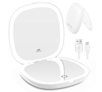 WOBSION Specchio Portatile con Luce Led per Trucco,USB Ricaricabile Specchietto da Viaggio 10X / 1X ingranditore,Regolabile Luminosità Mirror da Borsetta,a Specchi illuminato Bifacciale,Bianca