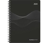 Wochenplaner PP-Einband schwarz 2024 - Büro-Kalender A5 - Cheftimer - black - Ringbindung - 1 Woche 2 Seiten - 128 Seiten - Alpha Edition