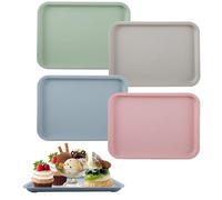 wocpvm 4 Vassoi Servizio Rettangolari Plastica Mini Vassoio Plastica Vassoi Rettangolari Riutilizzabili 24,5 x 17,5 cm per tè, cibo, snack, cucina, caffetteria, panetteria (4 Colori)