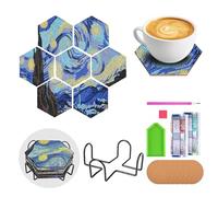 wocpvm 7 Pezzi Sottobicchieri per Pittura a Diamante con Supporto Van Gogh Diamond Painting Sottobicchieri Pittura con Diamanti 5D Sottobicchieri per Principianti, per Tazze, Vasi, Cucina, Soggiorno