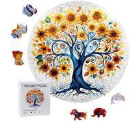 wocpvm Puzzle en bois tournesol Puzzle de Forme Unique Arbre puzzle en bois adulte pour enfants à partir de 6 ans Puzzle Bois avec Boîte pour la décoration de la maison et les cadeaux (28 x 28 cm)