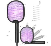 WOCVRYY Racchetta Zanzare Elettrica Pieghevole 4000V 1500mAh 3 in 1 Scacciamosche Elettrico USB Ricaricabile Insetti Scacciamosche Portatile e Luce LED Adatto per Interni ed Esterni