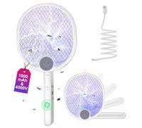 WOCVRYY Racchetta Zanzare Elettrica Pieghevole 4000V 1800mAh 3 in 1 Scacciamosche Elettrico USB Ricaricabile Palette Schiacciamosche e Luce LED Adatto per Interni ed Esterni