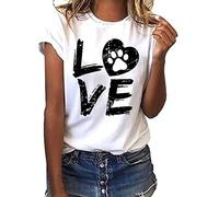 wodceeke Maglietta da donna a maniche corte con scritta "Love" e grafica, Bianco, S