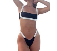 WODECASA Costume da Bagno da Donna a Blocchi di Colore, Scollo Quadrato, Taglio Alto, Sexy, Due Pezzi, 151 Nero, M