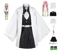 WODEJIAOBAO 9 Pezzi Costume Cosplay Anime Kanroji Mitsuri Outfit Kamado Parrucca Mantello Copricapo Set Completo Halloween Festa Uniforme Travestimento per Donne Ragazze (s)