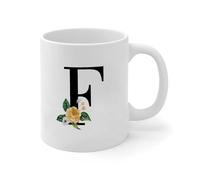 Wodevor Divertente tazza nera con monogramma iniziale lettera F tazze da caffè girasole rosa floreale primavera elegante tazza in ceramica finta regalo per insegnante, nonna, nonno, ragazze, 325 ml,