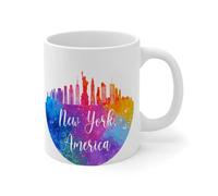 Wodevor Tazza da caffè americana New York, 325 ml, motivo: paesaggio stradale, viaggi, luoghi di interesse, tazza da caffè divertente tazza regalo per lei in ceramica bianca