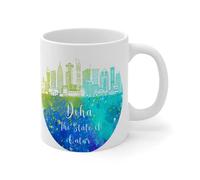 Wodevor Tazza divertente con scritta "The State of Qat" Doha, tazza da caffè con paesaggio stradale e viaggi, in ceramica liscia, regalo per migliore amico, istruttore di adulti, papà, 325 ml, colore