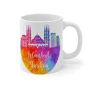 Wodevor Turchia Istanbul Tazza da 325 ml con panorama di avventure di viaggio e paesaggio, personalizzabile, idea regalo per l'inaugurazione della casa, in ceramica, bianca