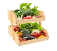 WODFARR Cesto di frutta in bambù - Cesto di frutta - 2 ripiani - Bambù naturale - Supporto portaoggetti - Cucina moderna - 25 x 30 x 26,5 cm