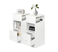 WODFARR Comodini stretti, set di 2 tavolini con cassetti e vano aperto, montaggio a sinistra o a destra, mobile portaoggetti compatto (Tiretto singolo, bianco caldo)