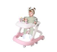 WODFARR Girello musicale 2 in 1, regolazione dell'altezza, vassoio di attività rimovibile, girello per bambini facilmente pieghevole, da 6 a 18 mesi, velocità della ruota posteriore regolabile (rosa