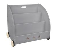 WODFARR Libreria mobile portaoggetti per bambini, libreria per bambini, con tasca, libreria con scomparti con ruote, 62 x 42 x 57 cm, nero