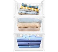 WODFARR Organizzatore pieghevole per guardaroba, scatole impilabili, organizer per armadio, guardaroba, cestino portaoggetti per cassetti in plastica-33,5 x 43 x 54,5 cm, 3 bianchi