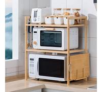 WODFARR Scaffali da cucina regolabili per scaffali, supporto a microonde in legno, bambù, scaffale a microonde, con 4 ganci, 3 strati (52 x 37 x 65 cm)