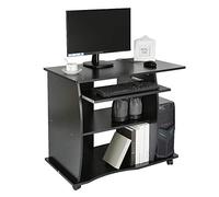 WODFARR Scrivania mobile, tavolo da computer con ruote, tavolo da computer con supporto tastiera scorrevole, montaggio semplice, stabile, per casa e ufficio, 90 x 50 x 75 cm, nero