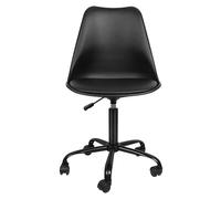 WODFARR Sedia da ufficio, design sedile imbottito a 5 ruote, sedia girevole a 360° e regolabile in altezza, schienale in plastica PP + cuscino in PU,polipropilene similpelle metallo (nero-1 pezzi)