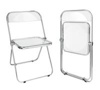 WODFARR Sedia pieghevole moderna con cornice cromata, sedia pieghevole per caffè, adatta per sala da pranzo, soggiorno, vetro trasparente, materiale Pet 46 x 46 x 75 cm, trasparente