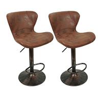 WODFARR Sgabelli da Bar Vintage, Sedia da Pranzo, Sedia Esterna, 2 Pezzi, Marrone Retrò, Pelle, Metallo, Industriale, Dritto, 47.5*34*87-109cm