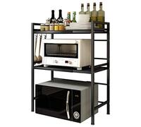 WODFARR Supporto estensibile in metallo per forno a microonde a 2 strati, griglia per forno a microonde, acciaio al carbonio, estensibile, 40/64 x 36,5 x 78 cm, nero