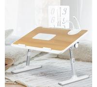 WODFARR Tavolo da letto per computer portatile, supporto regolabile in altezza e angolo, piano letto con cassetti e porte USB, ventilazione, pieghevole, inclinabile, 60 x 40 x 40 cm (giallo noce, XL)