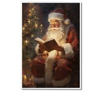 Wodkodnxy Tela artistica da parete in stile vintage, Babbo Natale che legge prenotazioni immagini per decorazione da parete, poster di buon Natale, hobby, atrio, Babbo Natale, decorazioni da parete,