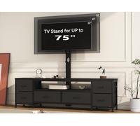 WODRAWER Supporto TV con supporto, centro intrattenimento per TV da 32/55/65/75/85 pollici, comò nero con 6 cassetti in tessuto e ripiani