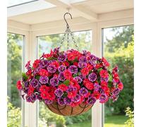 Wodsty Cestino pensile artificiale da 52 cm, in seta, stile rustico | Cestino sospeso in seta, fiori artificiali con inserto in fibra di cocco, 52 cm